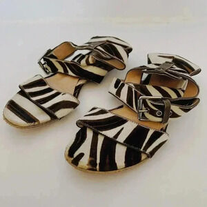 Gianvito Rossi Vintage Zebra Print Leather Cowhide Strappy Sandals Size 6.5 US